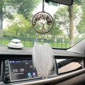 Car rearview mirror hanging tree of life dreamcatcher with green stones and white feathers - Tree of Life Dream Catcher Pendant