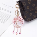Pink Tree of Life dreamcatcher keychain with gemstone beads and teardrop pendant - Cherry Blossom Pink Tree Style