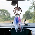 Attrape-rêves arbre de vie rose pour rétroviseur voiture avec plumes et cristaux - Arbre du Ciel - Plume Rose Bleu