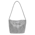 Chic silver metallic pleated shoulder bag with a delicate bow knot for women - Silver