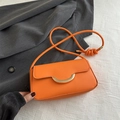 Minimalist bright orange smooth leather shoulder bag with crescent golden buckle clasp - Orange