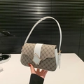 Brown monogram canvas and white leather small square shoulder bag with gold metal buckle - White