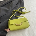 Minimalist green small square crossbody bag with gold metal buckle and woven strap - Green