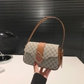 Retro monogram underarm bag in brown and beige contrast leather with metal buckle - Brown