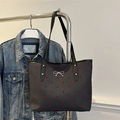 Dark grey canvas tote bag with red polka dots and silver metal bow detail - Polka Dot