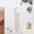 Handmade bohemian moon macrame wall hanging in beige cotton rope with long tassels - Crescent Moon Tapestry