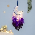 Atrapasueños luna azul con plumas moradas degradadas y luces LED decorativas - Luna Colorida (Con Luces LED) Terminado