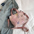 Pink tote bag with colorful letters, adjustable strap for shoulder or crossbody use - Pink