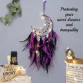 Bohemian moon dreamcatcher with purple and black feathers and LED string lights - Mysterious Moon Finished Style (With LED Light)