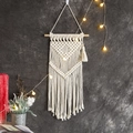 Handmade bohemian cotton fringe tapestry with woven geometric patterns and wood rod - Sicily Wood Stick Style