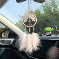 Rosa Lebensbaum Auto-Traumfänger-Anhänger mit Schottersteinen und weichen Federn - Vibranter Wunschbaum (Autoaufhängung)
