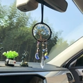 Handmade Tree of Life car pendant with blue stones and moon crystal on rearview mirror - Snowdrop Tree Suncatcher