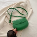 Retro emerald green PU leather saddle bag with gold metal buckle and adjustable strap - Green