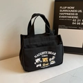 Bolso tote de lona negra portátil con lindos osos de dibujos y texto Naughty Bear - Negro
