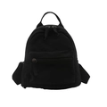 Minimalist black canvas mini backpack featuring double zip compartments and top handle - Black