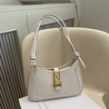 Minimalist cream white crescent underarm bag with gold geometric buckle and knotted straps - White