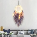 Acchiappasogni rosa e grigio con luci LED e piume morbide per decorazione da parete - Modello Finito (Con Luci)