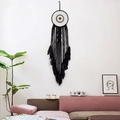 Handmade black bohemian dream catcher with double rings and long feather tassels - Black Handmade Woven Style (Black Dream Weaving)