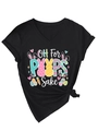 Détail du t-shirt col V avec motif de Pâques Oh For Peeps Sake et nœud à la base - S / Noir (Graphique de Pâques)