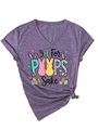 Détail du t-shirt violet à col en V avec imprimé lapin de Pâques et texture du tissu coton - S / Violet (Imprimé Noir)