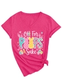 Détail d'un t-shirt à col en V avec imprimé Oh For Peeps Sake et nœud à la base - S / Rose Vif (Graphique de Pâques)