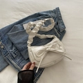 Minimalist white PU leather underarm bag with a large decorative bow and ruched strap - Off White