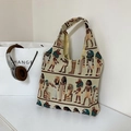 Vintage geweven canvas draagtas met Egyptische prints in crème-wit design - Oermens