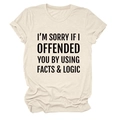 Detail of cotton blend beige t-shirt with Facts & Logic slogan and rolled cuff sleeves - S / Sand (Black Font)
