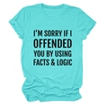Detail of mint green cotton t-shirt with I'M SORRY IF I OFFENDED YOU printed text - Deep Water Blue (Black Font)