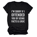 Close-up of facts and logic slogan print on black cotton crew neck short sleeve t-shirt - Black (White Font)