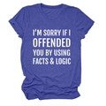 Detail of royal blue cotton T-shirt featuring white Facts & Logic slogan print - Retro Blue (White Font)