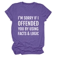 Detail of purple cotton T-shirt featuring 'Facts & Logic' bold slogan print - Purple (White Font)