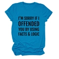 Flat lay of bright blue cotton t-shirt with black Facts and Logic quote print - Lake Blue (Black Font)