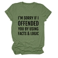 Detail of army green t-shirt featuring bold black text facts and logic slogan print - Olive Green (Black Font)