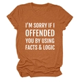 Detail of brick red cotton T-shirt with I'M SORRY print and rolled sleeve cuffs - Burnt Orange (White Font)