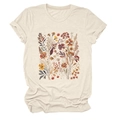 Detalle de estampado floral vintage en camiseta beige de cuello redondo con manga doblada - S / Arena