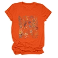 Detalle del estampado floral vintage en la camiseta naranja de cuello redondo y manga corta - S / Naranja