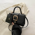 Black candy-colored square tote bag with gold U-shaped buckle and mini charm pouch - Black