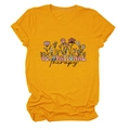 Detail of mustard yellow cotton T-shirt featuring floral occupational therapy print - S / Ginger Yellow