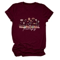 Détail du t-shirt bordeaux avec motif floral et texte imprimé Occupational Therapy - S / Bordeaux
