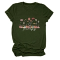 Détail du t-shirt vert foncé avec imprimé floral ergothérapie et manches retroussées - S / Vert Militaire