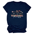Détail de l'imprimé floral Ergothérapie sur un t-shirt en coton bleu marine à col rond - S / Bleu foncé
