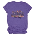 Détail de la manche retroussée et de l'imprimé floral sur le t-shirt violet - S / Violet