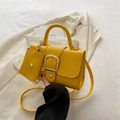 Bright yellow square handbag with gold buckle and matching mini charm bag set - Orange