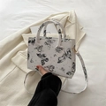 White crossbody handbag with elegant black butterfly prints and golden hardware - Gray