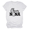 Flat lay of a white crew neck T-shirt with bold black Cheer NANA text and megaphone graphic - White (Black Font)