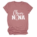 Close-up of mauve crew neck short sleeve T-shirt featuring white Cheer NANA graphic print - Rose Gold (White Font)