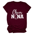 Detail of burgundy crew neck T-shirt featuring white Cheer NANA printed graphic design - Wine Red (White Font)