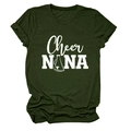 Detail of dark green crew neck T-shirt with white Cheer NANA megaphone print design - Army Green (White Font)