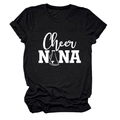 Detail view of round neck black T-shirt with white Cheer NANA print and megaphone graphic - Black (White Font)